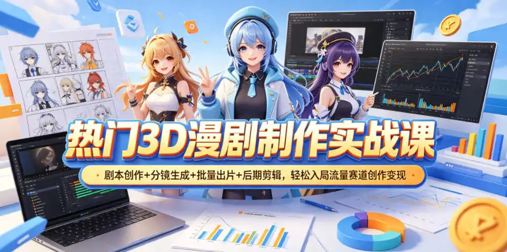 热门3D漫剧制作实战课,剧本创作+分镜生成+批量出片+后期剪辑,轻松入局流量赛道创作变现-汇课新知资源网