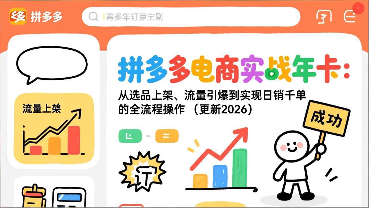 拼多多电商实战年卡:从选品上架、流量引爆到实现日销千单的全流程操作(更新2026-汇课新知资源网