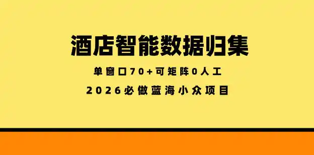 酒店智能数据归集,小众蓝海已经稳定半年之久,单窗口70+零成本矩阵开干【揭秘】-汇课新知资源网