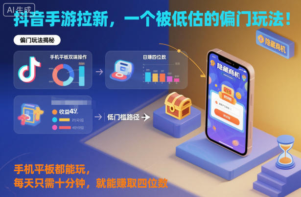 抖音手游拉新，一个被低估的偏门玩法！手机平板都能玩，每天只需十分钟，就能賺取四位数【揭秘】-汇课新知资源网