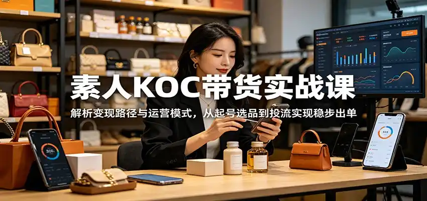 素人KOC带货实战课：解析变现路径与运营模式，从起号选品到投流实现稳步出单-汇课新知资源网