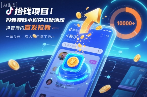 捡钱项目!抖音賺钱小程序拉新活动,抖音端内宣发拉新,一单3米,有人半个月搞了1W+-汇课新知资源网
