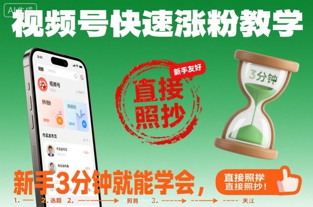 视频号快速涨粉教学,新手3分钟就能学会,直接照抄!-汇课新知资源网
