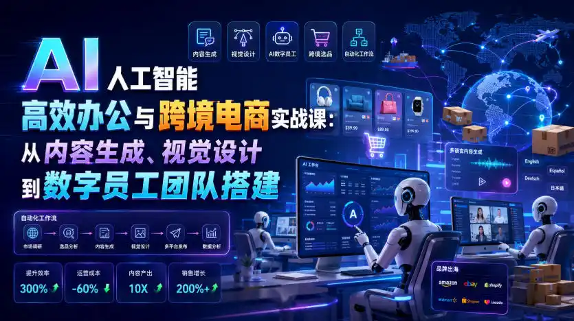 AI人工智能高效办公与跨境电商实战课：从内容生成、视觉设计到数字员工团队搭建-汇课新知资源网
