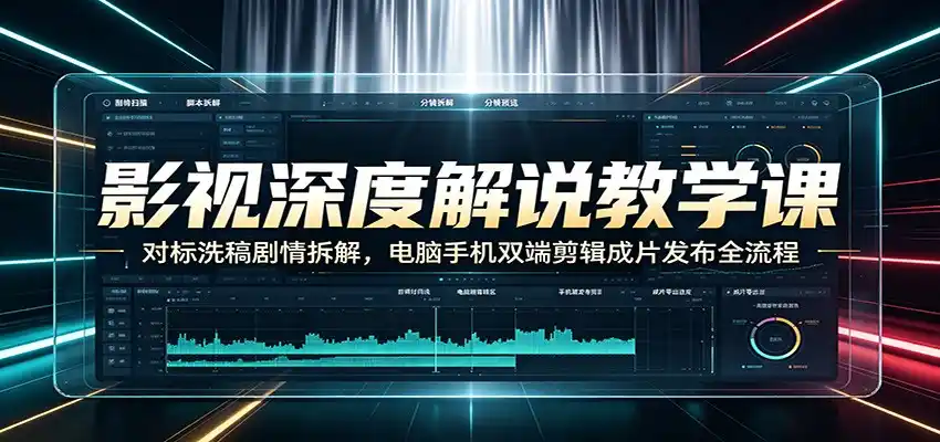 影视深度解说教学课:对标洗稿剧情拆解,电脑手机双端剪辑成片发布全流程-汇课新知资源网