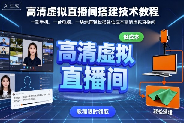高清虚拟直播间搭建技术教程,一部手机、一台电脑、一块绿布轻松搭建低成本高清虚拟直播间-汇课新知资源网