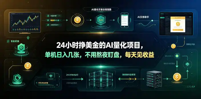 24小时挣美金的AI量化项目,单机日入几十美刀,不用熬夜盯盘,每天见收益【揭秘】-汇课新知资源网