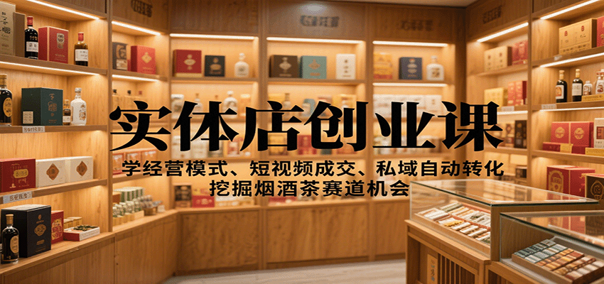 实体店创业课:学经营模式、短视频成交、私域自动转化,挖掘烟酒茶赛道机会-汇课新知资源网