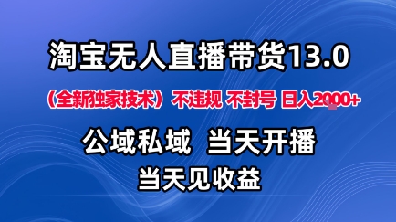 淘宝无人直播13.0,公域私域技术,不封号,不违规布局下半年旺季赛道,日入1K+(独家技术)【揭秘】-汇课新知资源网