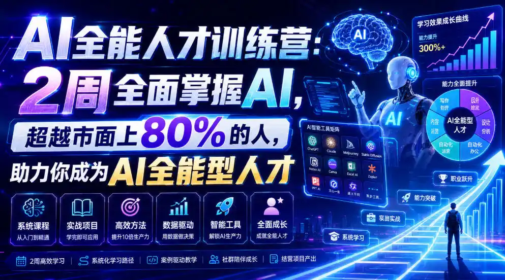 AI全能人才训练营：2周全面掌握AI，超越市面上80%的人，助力你成为AI全能型人才-汇课新知资源网