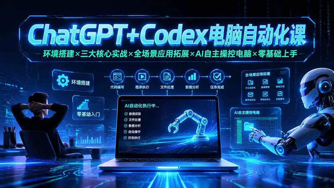 ChatGPT+Codex电脑自动化课:环境搭建×三大核心实战×全场景应用拓展×AI自主操控电脑×零基础上手-汇课新知资源网