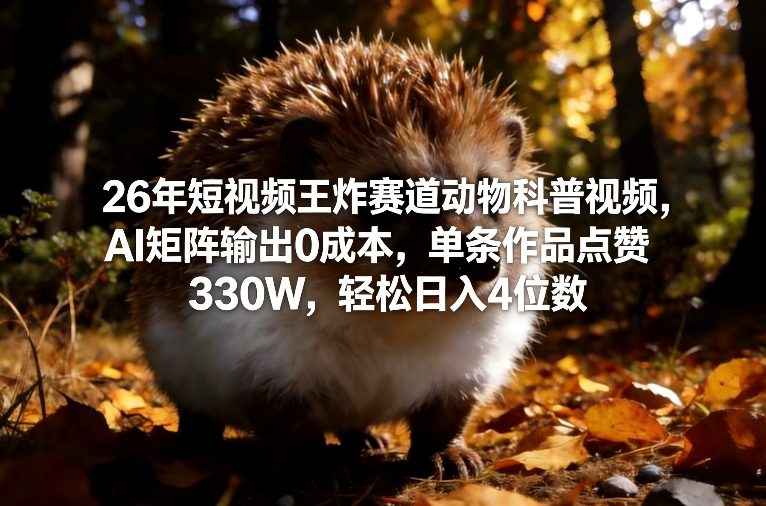 26年短视频王炸赛道动物科普视频,AI矩阵输出0成本,单条作品点赞330W,轻松日入4位数-汇课新知资源网