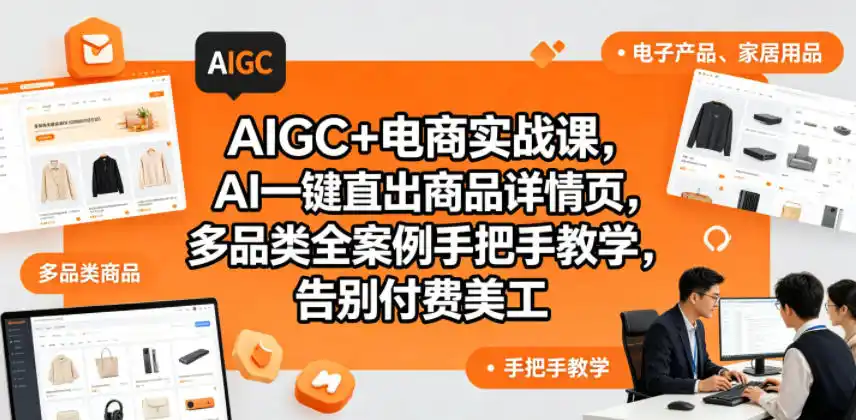 AIGC+电商实战课，AI一键直出商品详情页，多品类全案例手把手教学，告别付费美工(更新0704)-汇课新知资源网