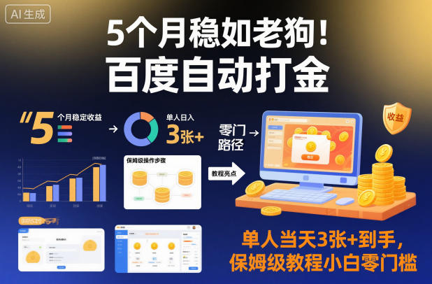 5个月稳如老狗！百度自动打金，单人当天3张+到手，保姆级教程小白零门槛【揭秘】-汇课新知资源网