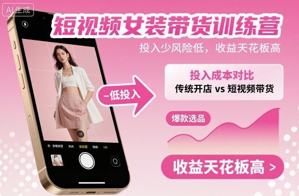 短视频女装带货训练营,投入少风险低,收益天花板高-汇课新知资源网