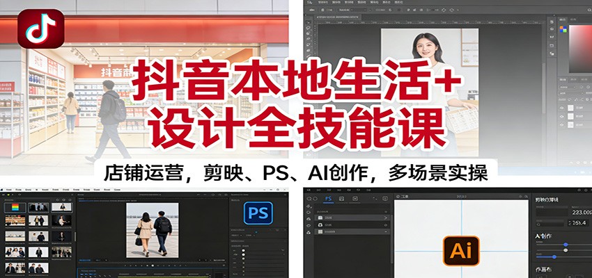 抖音本地生活+设计全技能课:店铺运营,剪映、PS、AI创作,多场景实操-汇课新知资源网