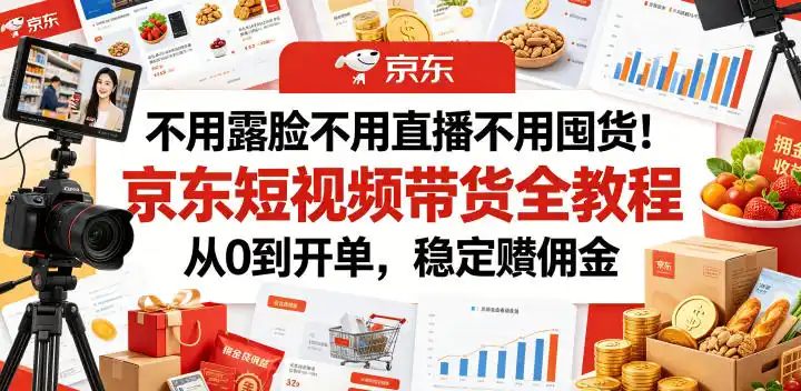 不用露脸不用直播不用囤货!京东短视频带货全教程,从0到开单,稳定賺佣金-汇课新知资源网