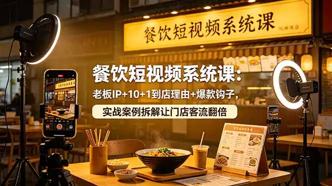 餐饮短视频系统课:老板IP+10+1到店理由+爆款钩子,实战案例拆解让门店客流翻倍-汇课新知资源网