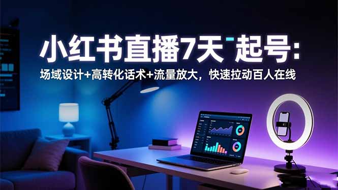 小红书直播7天起号:场域设计+高转化话术+流量放大,快速拉动百人在线-汇课新知资源网