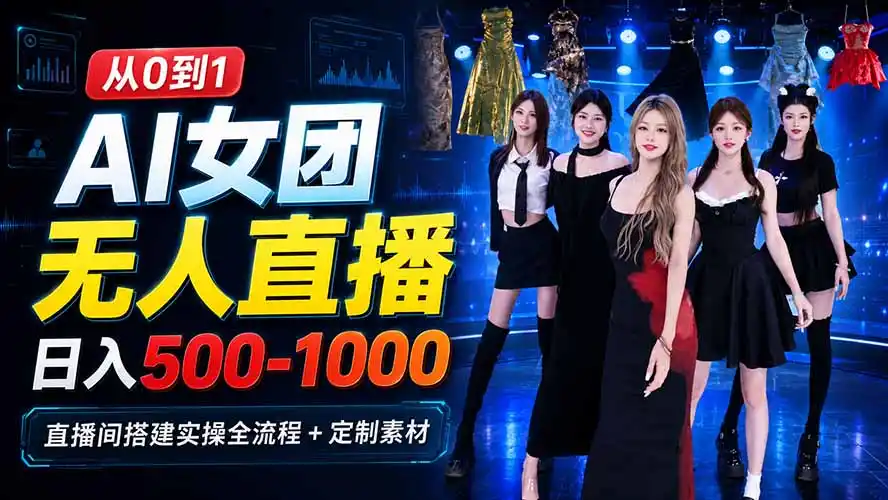 AI 女团无人直播，躺入500-1000每天，直播间搭建实操全流程+定制素材-汇课新知资源网