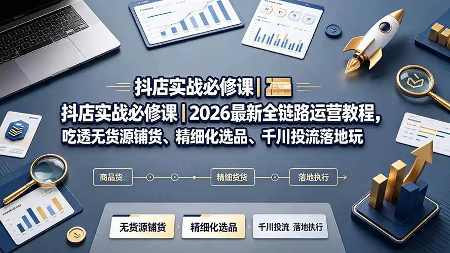 抖店实战必修课|2026最新全链路运营教程,吃透无货源铺货、精细化选品、千川投流落地玩法-汇课新知资源网