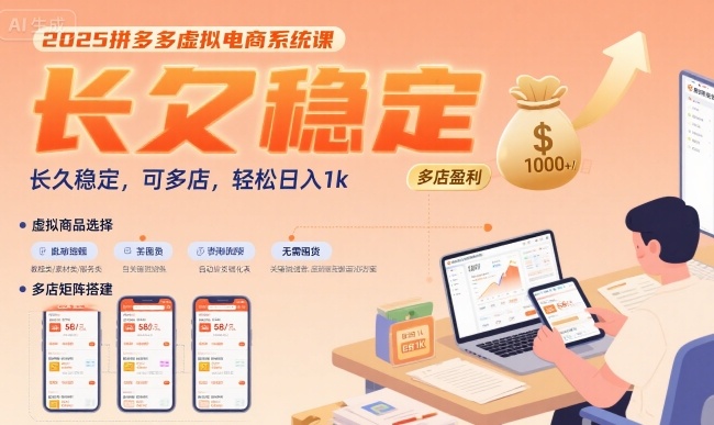2025拼多多虚拟电商系统课，长久稳定，可多店，轻松日入1k-汇课新知资源网