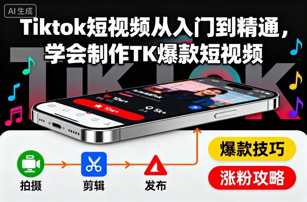Tiktok短视频从入门到精通,学会制作TK爆款短视频-汇课新知资源网