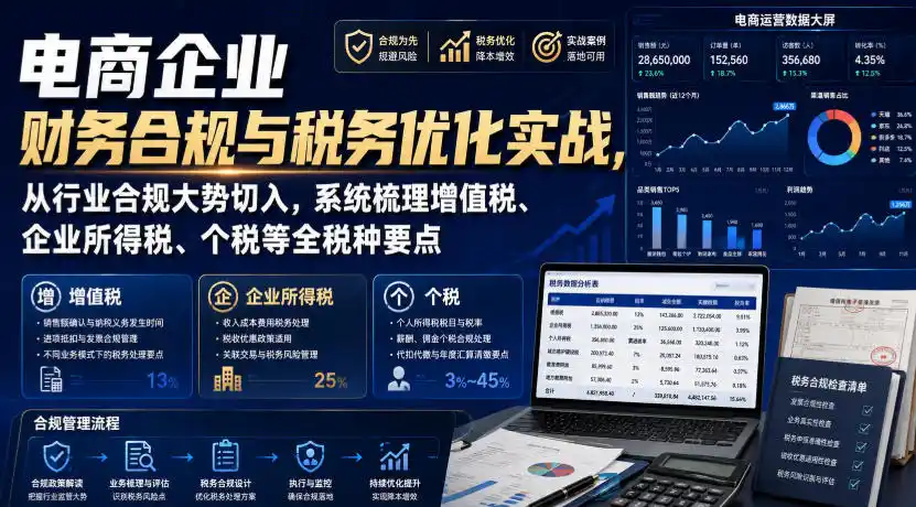 电商企业财务合规与税务优化实战,从行业合规大势切入,系统梳理增值税、企业所得税、个税等全税种要点-汇课新知资源网