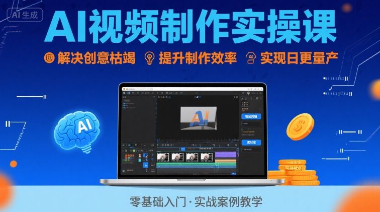 Ai视频制作实操课，解决创意枯竭、效率低下痛点，实现日更量产可持续变现-汇课新知资源网