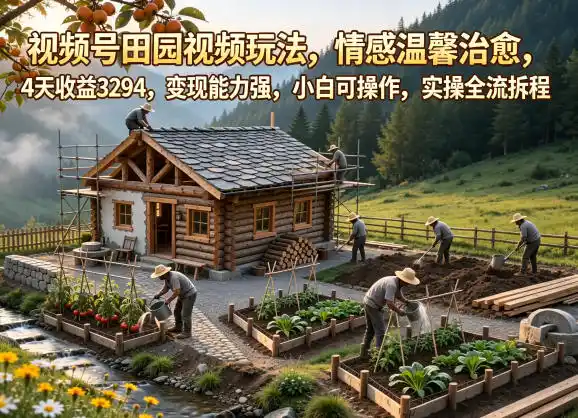 视频号田园视频玩法,情感温馨治愈,4天收益3294,变现能力强,小白可操作,实操全流程拆解-汇课新知资源网