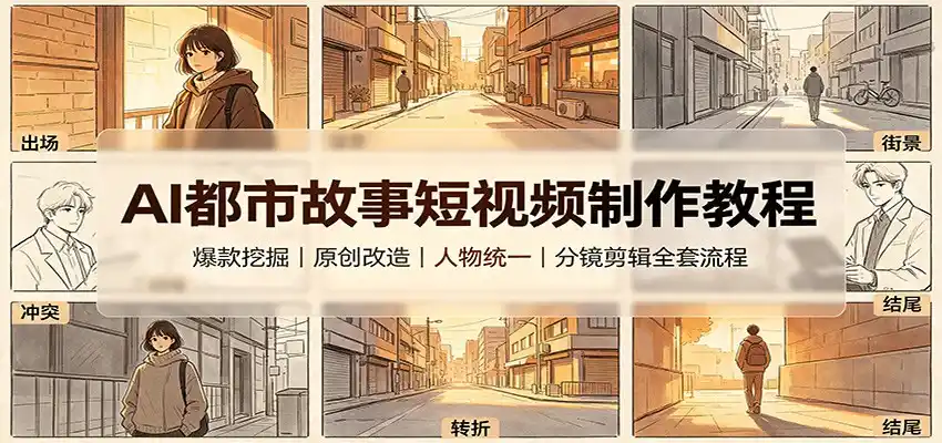 AI都市故事短视频制作教程:爆款挖掘原创改造,人物统一分镜剪辑全套流程-汇课新知资源网