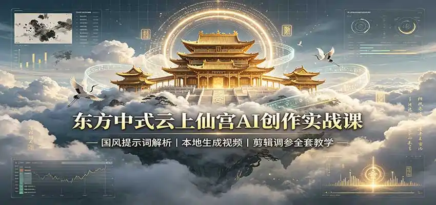 东方中式云上仙宫AI创作实战课:国风提示词解析,本地生成视频,剪辑调参全套教学-汇课新知资源网