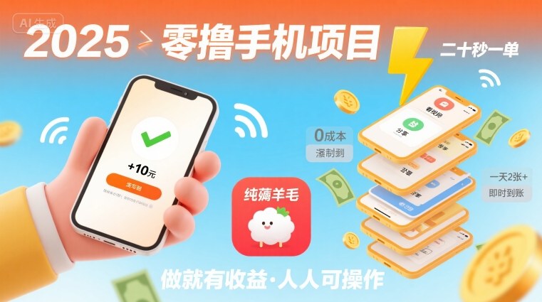 2025年零撸手机项目，二十秒一单，纯薅羊毛 一天2张+做就有【揭秘】-汇课新知资源网