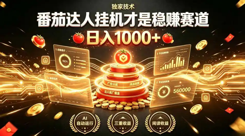 别再瞎找副业！番茄达人挂G才是稳賺赛道，日入1000+，全程傻瓜式操作，可矩阵放大【揭秘】-汇课新知资源网