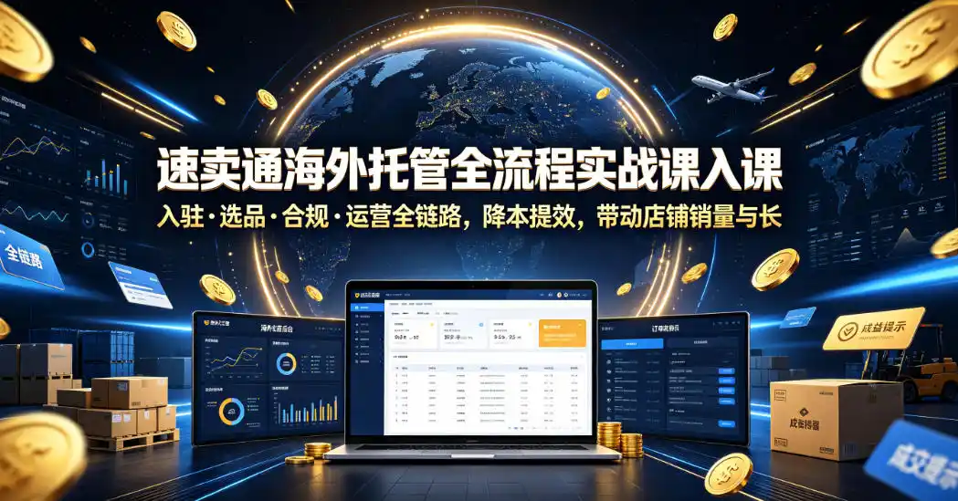 速卖通海外托管全流程实战课入驻・选品・合规・运营全链路，降本提效，带动店铺销量与收益增长-汇课新知资源网