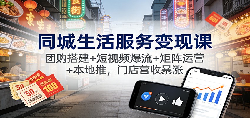 同城生活服务变现课：团购搭建+短视频爆流+矩阵运营+本地推，门店营收暴涨-汇课新知资源网