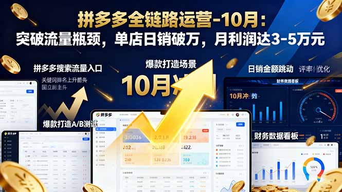 拼多多全链路运营-10月:突破流量瓶颈,单店日销破万,月利润达3-5万元-汇课新知资源网