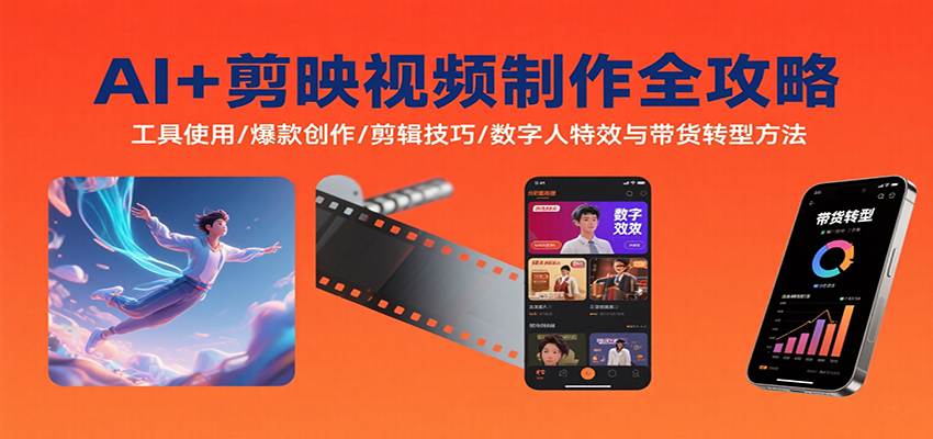 AI+剪映视频制作全攻略:工具使用/爆款创作/剪辑技巧/数字人特效与带货转型方法-汇课新知资源网