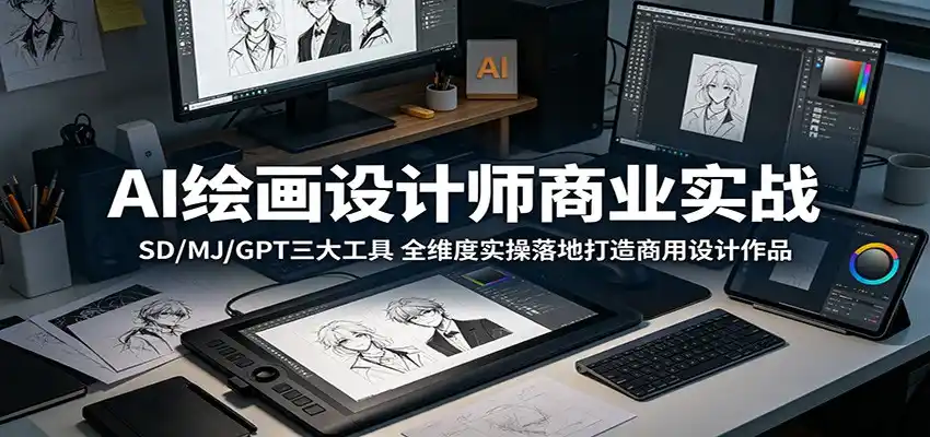 AI绘画设计师商业实战:SD/MJ/GPT三大工具,全维度实操落地打造商用设计作品-汇课新知资源网