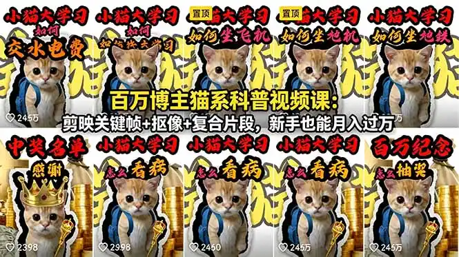 百万博主猫系科普视频课：剪映关键帧+抠像+复合片段，新手也能月入过万-汇课新知资源网