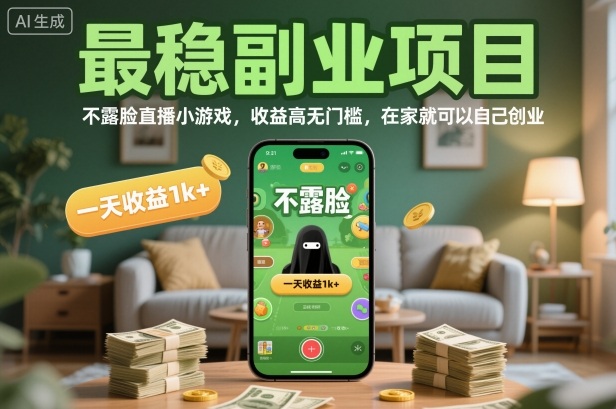 最稳副业项目,不露脸直播小游戏,收益高无门槛,一天收益1k+,在家就可以自己创业【揭秘】-汇课新知资源网