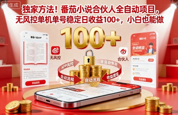 独家方法！番茄小说合伙人全自动挂G项目，无风控单机单号稳定日收益100+，小白也能做【揭秘】-汇课新知资源网