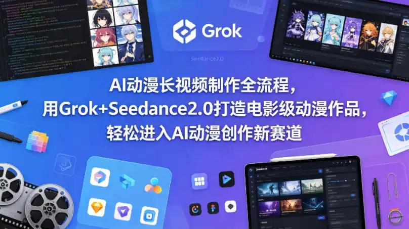 AI动漫长视频制作全流程,用Grok+Seedance2.0打造电影级动漫作品,轻松进入AI动漫创作新赛道-汇课新知资源网