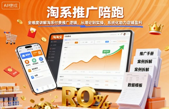 淘系推广陪跑，全维度讲解淘系付费推广逻辑，从理论到实操，系统化助力店铺盈利-汇课新知资源网