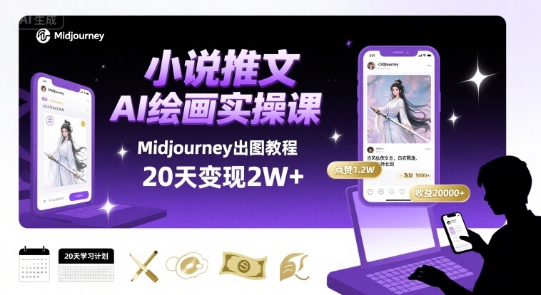 小说推文干货分享之AI绘画MJ出图实操课，用Midjourney做小说推文，20天挣2w-汇课新知资源网