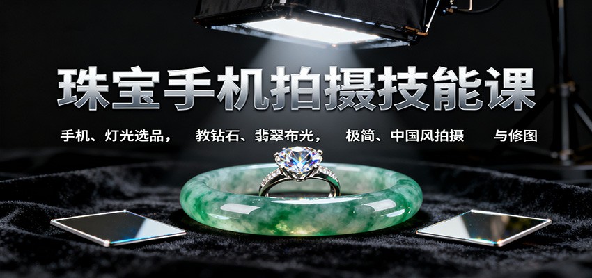 珠宝手机拍摄技能课:手机、 灯光选品,教钻石、翡翠布光,极简、中国风拍摄与修图-汇课新知资源网