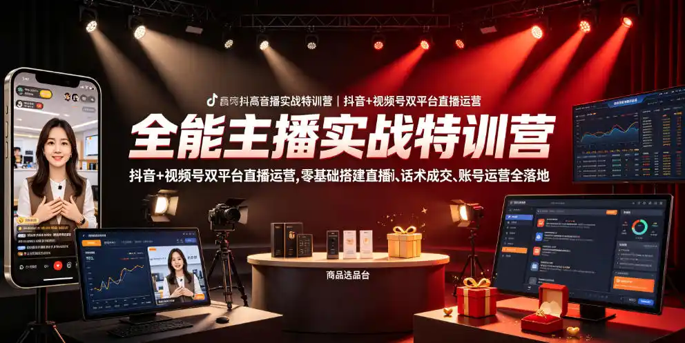 全能主播实战特训营|抖音+视频号双平台直播运营,零基础搭建直播间、精准选品、话术成交、账号运营全落地-汇课新知资源网