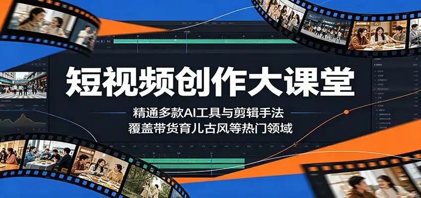 短视频创作大课堂：精通多款AI工具与剪辑手法，覆盖带货、育儿、古风等热门领域-汇课新知资源网