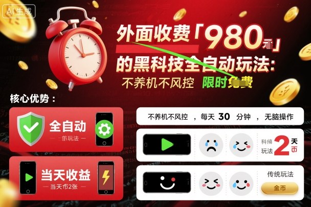 外面收费980的黑科技全自动玩法,不养机不风控,每天30分钟,无脑操作,当天收益2张【揭秘】-汇课新知资源网