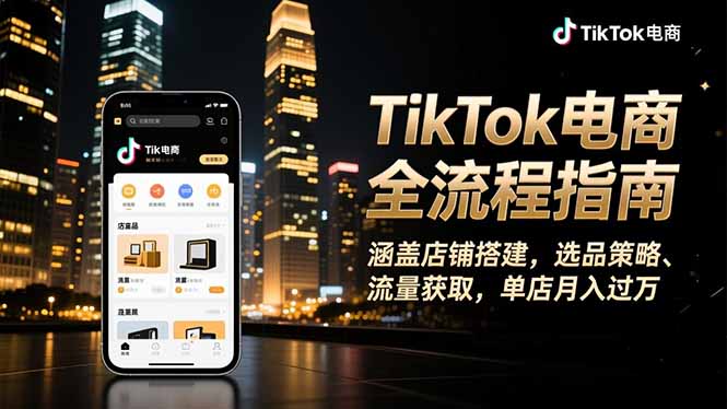 TikTok电商全流程指南,涵盖店铺搭建、选品策略、流量获取,单店月入过万-汇课新知资源网